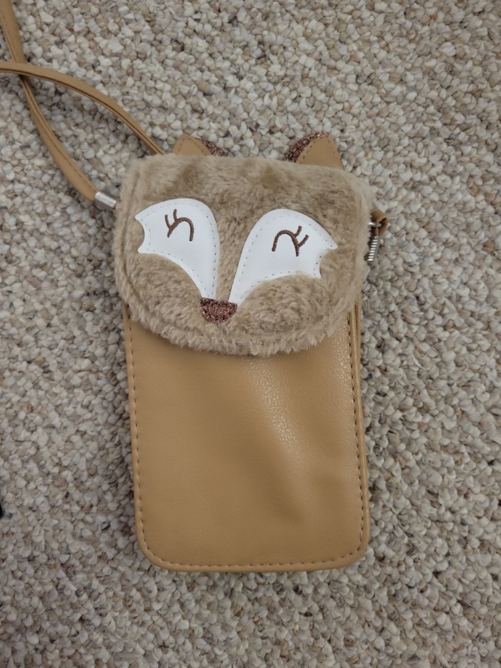 Chateau Beige Fox Kids Crossbody Bag with White Face Accents